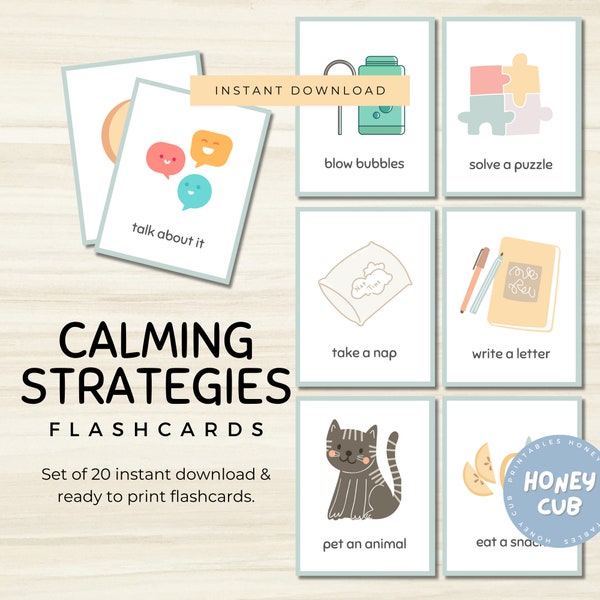 20 Calming Techniques Flashcards | Calming Corner | Instant Download | Educational Printable For Kids | Montessori | Preschool Printables