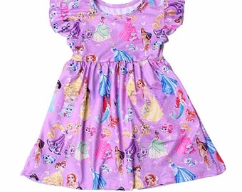 Little Girls Flutter Sleeve Twirl Character Dress –  Disney Princess Design