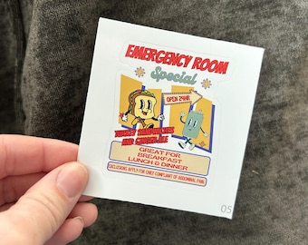 Emergency Room Sticker, Funny Medical Sticker, Retro Hospital Humor Decal, Nurse Gift, Doctor Gift, EMT Paramedic Sticker, Vintage Sticker