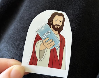 Levo Jesus Nurse Sticker – ICU ER Nurse Humor Sticker, Medication Meme Vinyl Decal, Funny Healthcare Gift