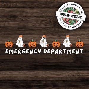 不気味な救急科のハロウィンPNG – ゴーストとカボチャの看護師のデジタルダウンロード – 救急科看護師のハロウィンシャツ昇華デザイン