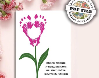 Printable Mother's Day Flower | Digital | PDF File | Kids' Footprint Keepsake | Teacher Crafts | Crafts for Toddlers and Pre-K