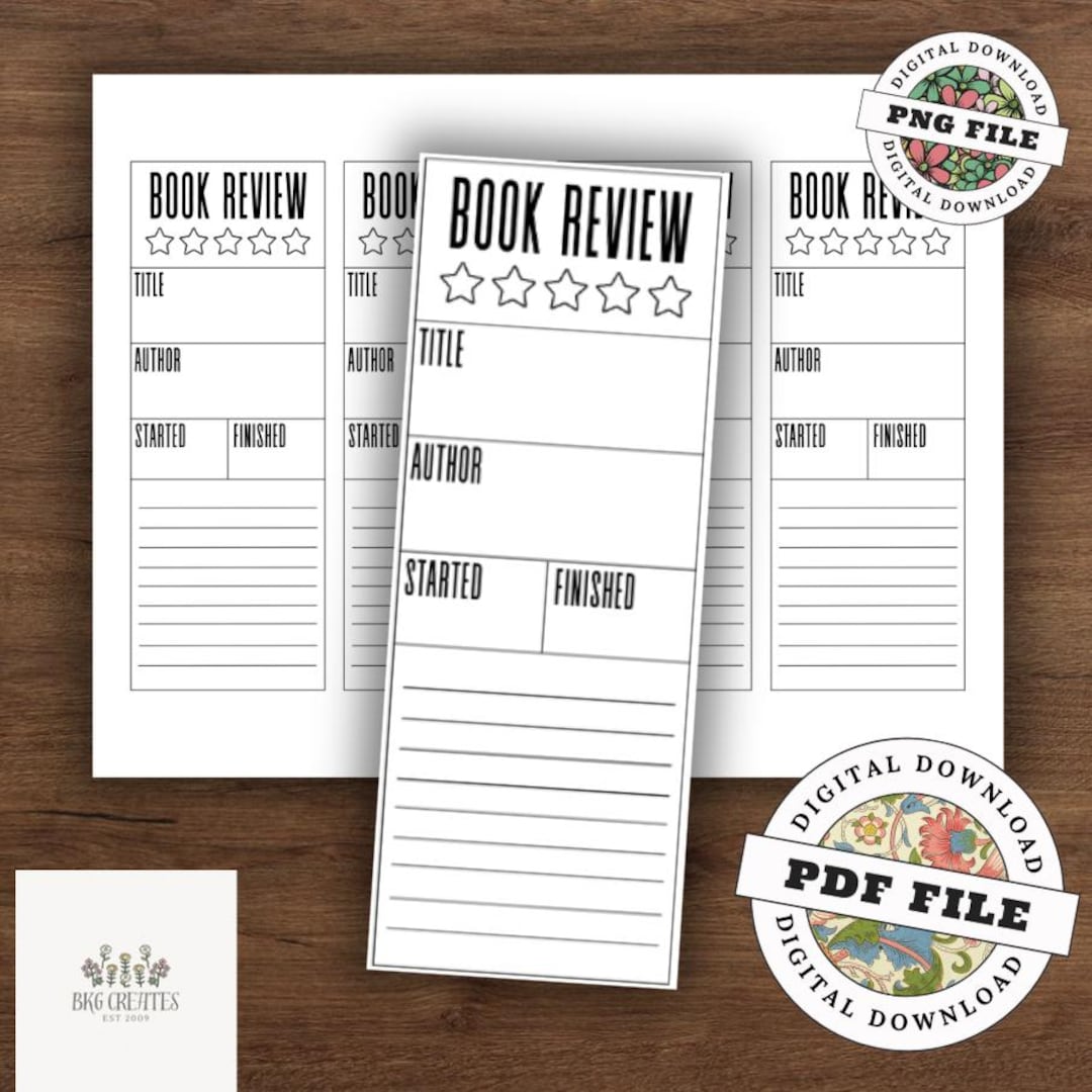 Book Review Bookmark Printable PDF PNG | Reading Tracker Bookmark ...