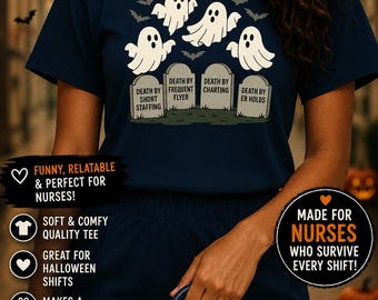 Funny Halloween Nurse Shirt | Death by Short Staffing Tee | ER Nurse Halloween Shirt | Ghost Nurse T-Shirt | Nurse Week Gift | Unisex Tee