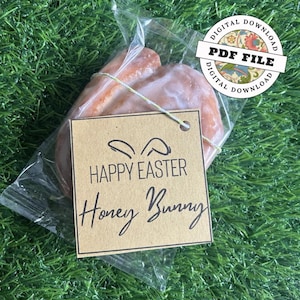 Printable Easter Gift Tag Happy Easter Honey Bunny PDF Template for Treat Bags Classroom Favors Spring Party Digital Download