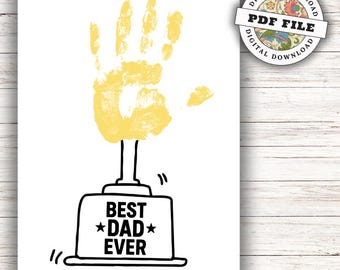 Best Dad Ever Handprint Craft, Father’s Day Kids Activity, DIY Trophy Printable, Preschool Father’s Day Gift, Digital Download PDF
