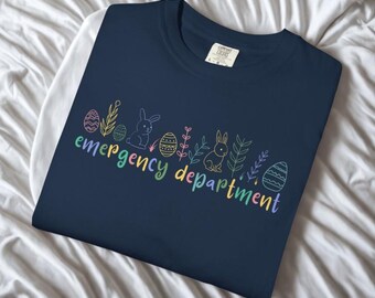 Chemise de Pâques pour le service des urgences pour infirmières T-shirt fleuri lapin aux couleurs confortables Chemise de printemps pour infirmière des urgences Santé Haut de Pâques