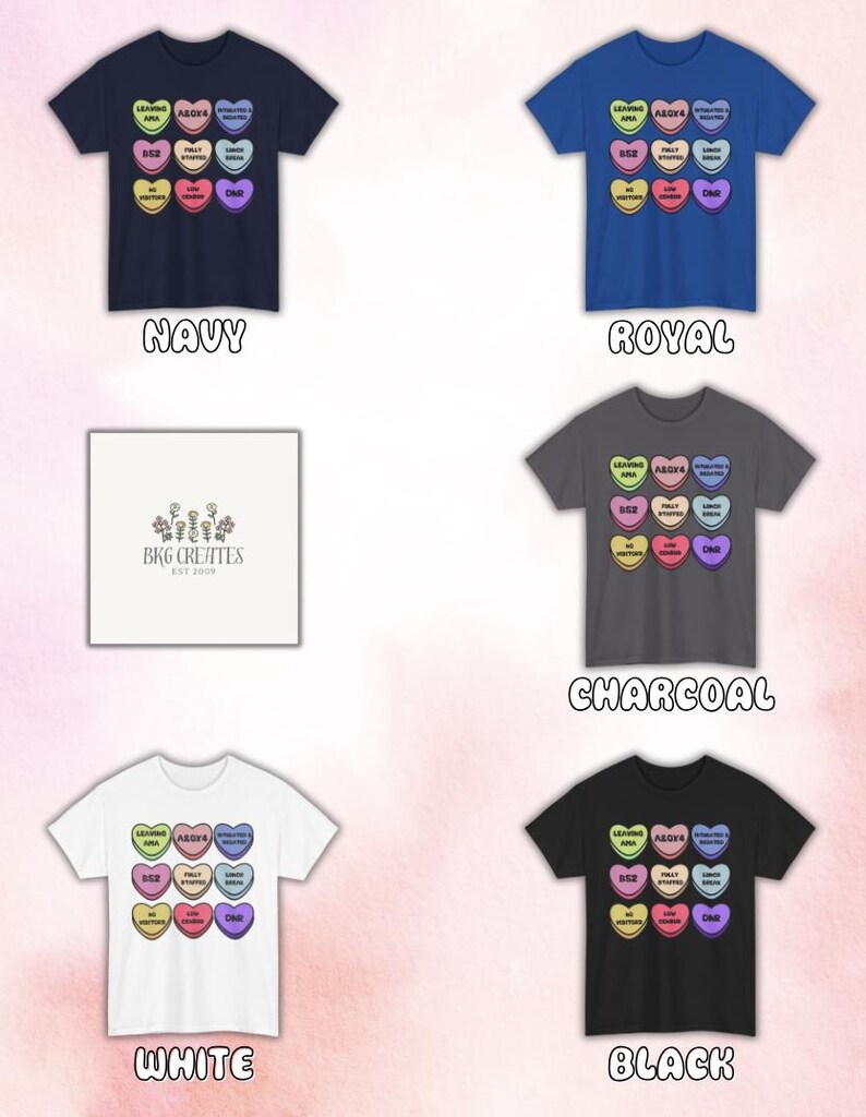 Funny nurse Valentine shirt featuring candy hearts with medical terms like “A&Ox4,” “B52,” and “Fully Staffed.” Perfect nurse humor tee for Valentine’s Day or any shift. Made on comfy Gildan 5000 unisex shirts with high-quality print. Ideal gift for nurses, techs, or healthcare workers who love a laugh. Support a fellow nurse and grab this sweet and sassy hospital-themed shirt today!