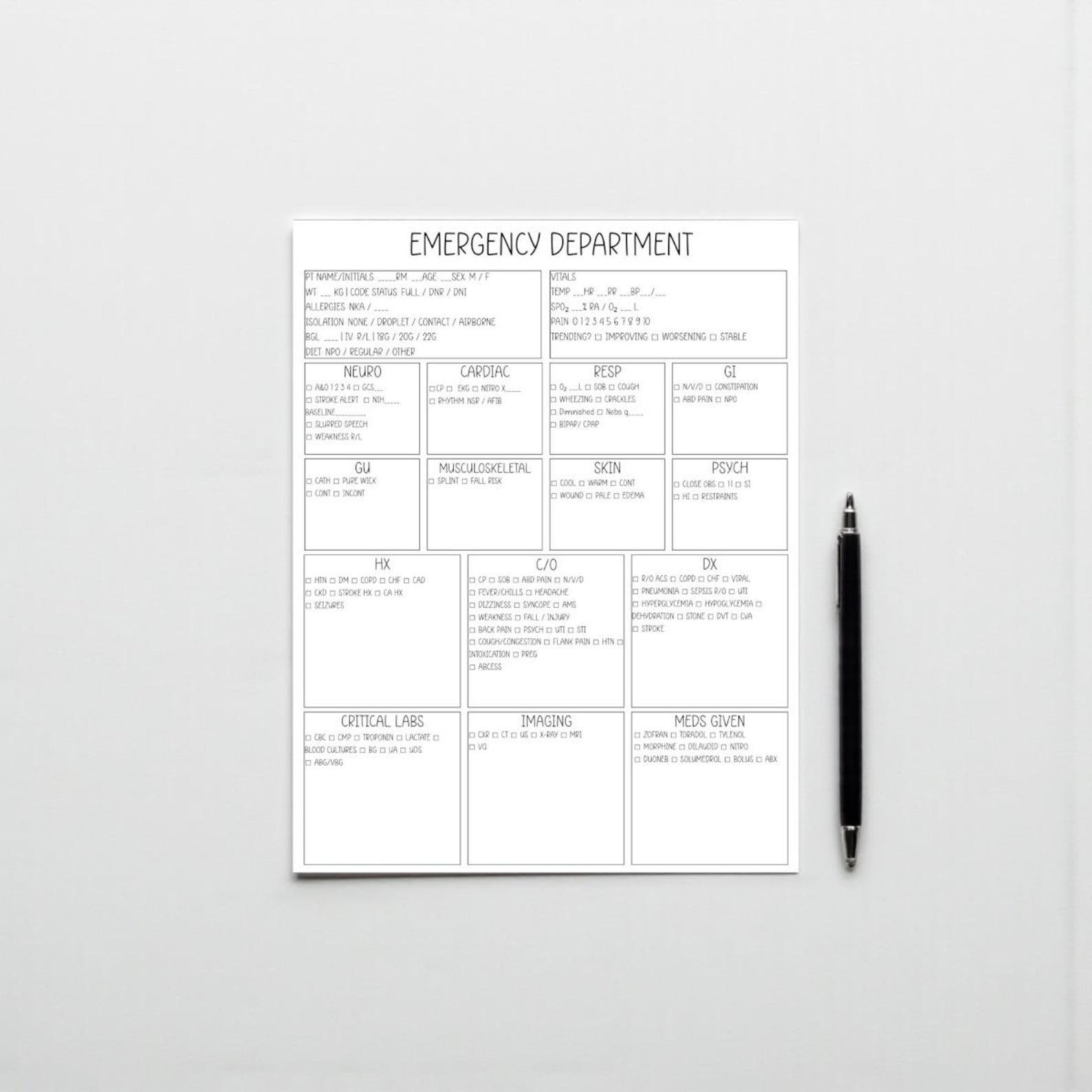 Printable Paper Charting Template.pdf Emergency Department Nurse Charting Sheet • ER Chart Template • ED ...