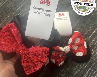 Etichette per elastici per capelli stampabili "Cruise Hair Don't Care" in PDF / Etichetta regalo per la porta della crociera / Bomboniera fai da te ispirata a Topolino da scaricare