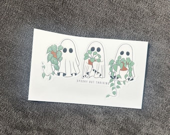 Spooky But Thriving Sticker, Cute Ghost Plant Sticker, Halloween Plant Lover Gift, Cottagecore Ghost Vinyl Decal, Mental Health Cute Sticker