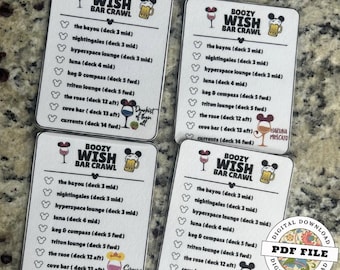 Boozy Wish kroegentocht muiscruise afdrukbaar – pdf meisjesreis vakantie – doe-het-zelf kroegentochtspel – directe digitale download voor plezier op zee!