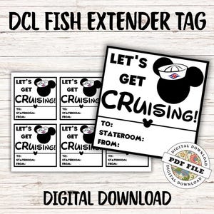 Let&#39;s Get Cruising DCL Fish Extender Tags | Mouse Cruise Printable Gift Tags | Instant PDF Download for Stateroom Gifts | Pixie Dusting