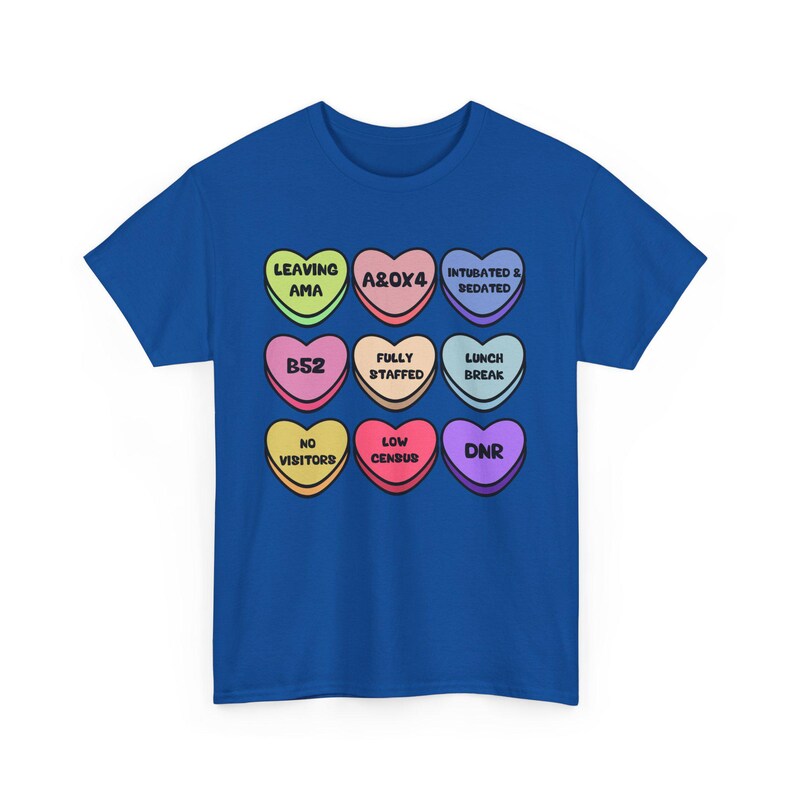T-shirt coeurs bonbon infirmière, chemise humour Saint-Valentin, vêtements d'infirmière unisexe, t-shirt graphique drôle de Saint-Valentin, cadeau Saint-Valentin Royal