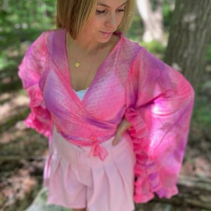 Boho Flare Bell Sleeve Tie Top, Boho Wrap Top, &#39;70 style fashion, Festival Crop Top, 3 Way Bell Sleeve Tie, Hippie Top Vintage Style