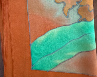 Hand Painted Silk Scarf – Orange Floral Botanical, Ultra-Soft, Hypoallergenic