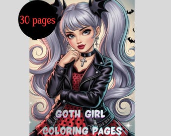 Goth Girl Coloring Pages, 30 Printable Designs (Digital Download)