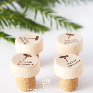 Wooden wine stopper for godfather, aperitif gift, wine lover, godfather of love, plate gift, little godfather surprise, godson gift