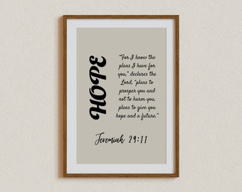 Jeremiah 29:11 Bible Verse Wall Art, Scripture Printable, Christian Poster, Christian Modern Art Print, Hope, Digital Download Printable