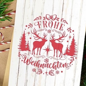 German Christmas Card Reindeer Frohe Weihnachten Rustic Holiday Greeting for Oma Omi Opa Family Teacher or Friends from Germany Deutsch Xmas