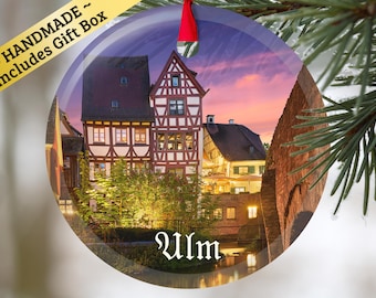 Ulm Germany - solid glass ornament with gift box - Medieval Town