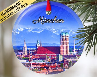 München Germany - solid glass ornament with gift box - Munich Bavaria Alps