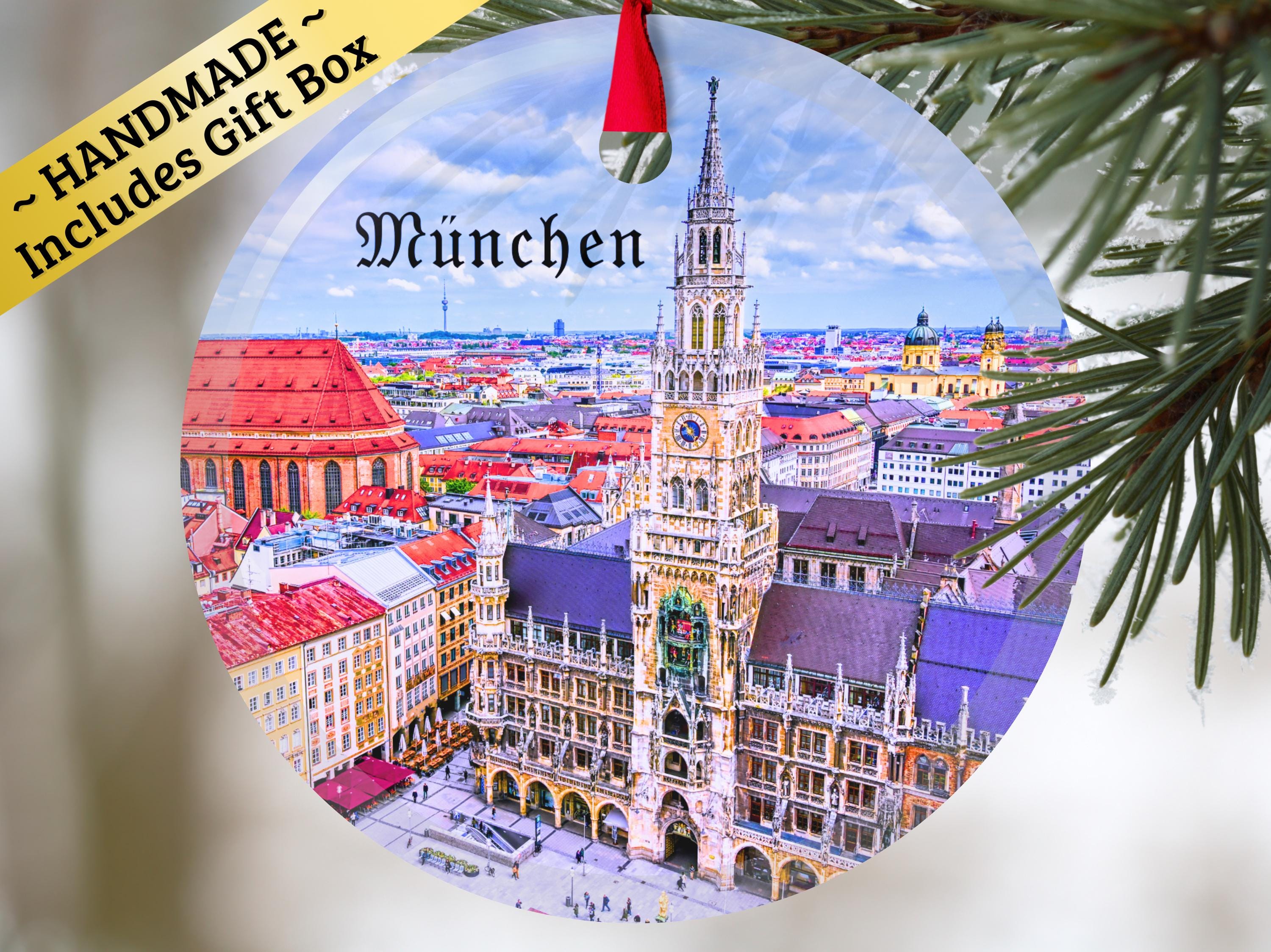 München Germany glass ornament with gift box, Munich Bavaria keepsake present for Christmas Birthday Holiday German Mama Mom Dad Oma family