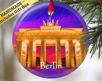 Berlin Germany glass ornament with gift box, Brandenburg Gate keepsake present for Christmas Birthday Holiday German Mama Mom Dad Oma Opa
