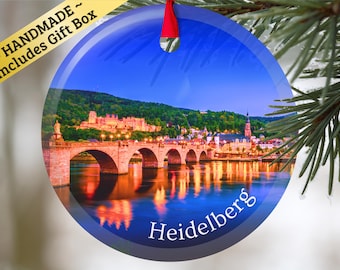 Heidelberg Germany glass ornament with gift box, keepsake present for Christmas Birthday Holiday German Mama Mom Dad Oma Opa family traveler