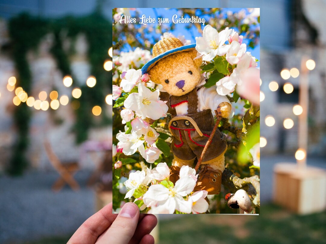 German Birthday Card With Teddy Bear in Lederhosen Cute geburtstag for ...