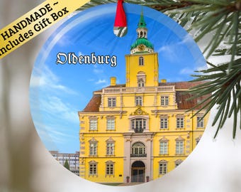 Oldenburg Germany glass ornament with gift box, European keepsake present for Christmas Birthday Holiday German Mama Mom Dad Oma Opa family
