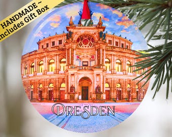 Dresden Germany glass ornament with gift box, European keepsake present for Christmas Birthday Holiday German Mama Mom Dad Oma Opa family