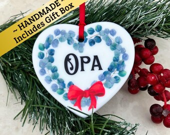 Opa German ceramic ornament with gift box, holiday Christmas present for German Opi Grandpa Pawpaw Grandfather Holiday Birthday Father's Day