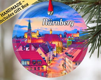 Nürnberg Germany glass ornament with gift box, Nuremberg city keepsake for Christmas Birthday Holiday German Mom Dad Oma Opa military travel