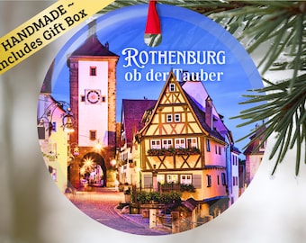 Rothenburg ob der Tauber Germany glass ornament with gift box, keepsake present for Christmas Birthday Holiday German Xmas village souvenir
