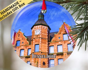 Düsseldorf Germany glass ornament with gift box, European keepsake present for Christmas Birthday Holiday German Mama Mom Dad Oma Opa family