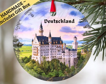 Deutschland glass ornament with gift box, Germany castle keepsake present for Christmas Birthday Holiday German Mama Mom Dad Oma Opa family