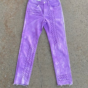 Hand Dyed PURPLE Denim JEANS For Men And Women, Streetwear Stylish Embroidery PANTS