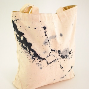 Hand-Painted Tote Bag Art Piece - Stylish Black and Cream - Fashionable and Chic - &quot;Elephant&quot; Tote by GROCK グロック