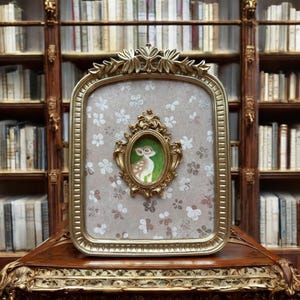 Doe - Double-framed PRINT of original oil painting mounted on wallpaper in frame