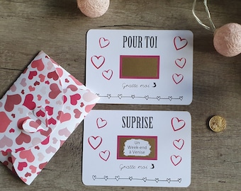 Carte à gratter Originale et personnalisable - Cadeau, Anniversaire, Voyage, Concert, mot d'amour, une annonce, une demande, Saint Valentin