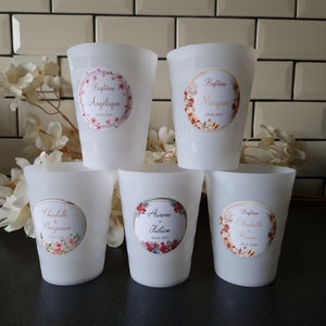 Personalized cups with self-adhesive labels - Wedding Birthday Baptism Baby Shower Birth Wedding Party - Water resistant