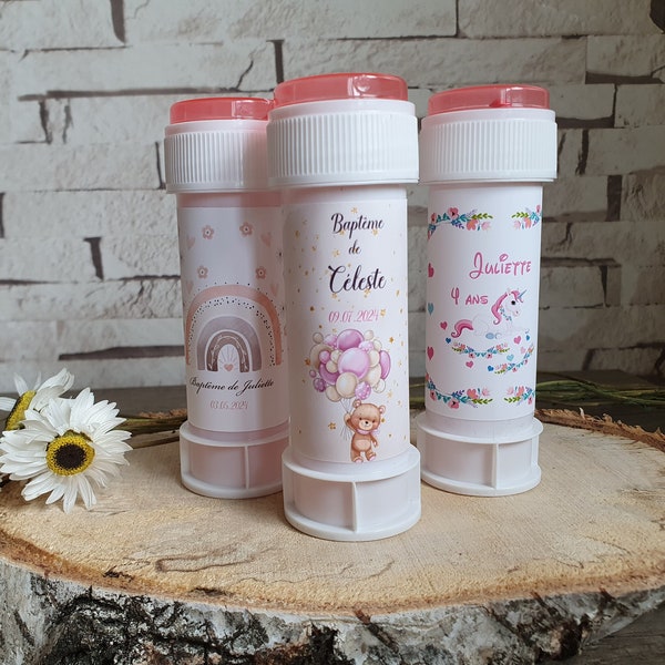 Etiquette personnalisée Tube bulles de savon  Chouette cadeau à offrir Pour animer avec des bulles  Baptême Anniversaire Baby Shower Fête