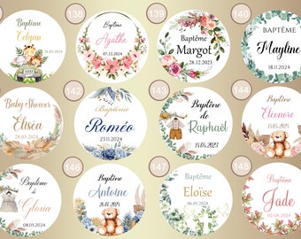 Étiquettes 3,5cm autocollantes personnalisées pour Baptême, Anniversaire, Baby Shower, Naissance, Fête, Battesimo - Collection 2024