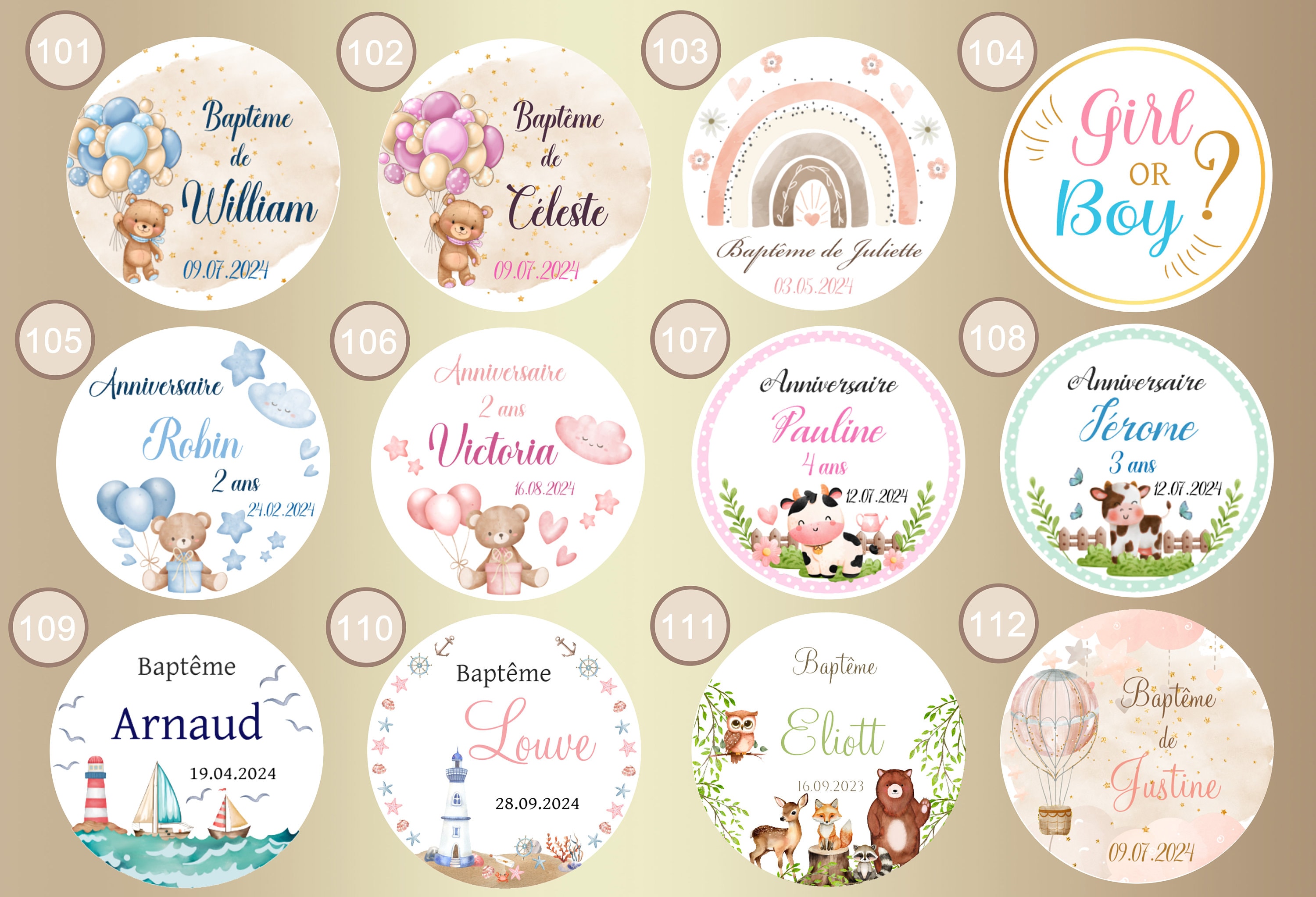 Stickers pour enveloppes naissance