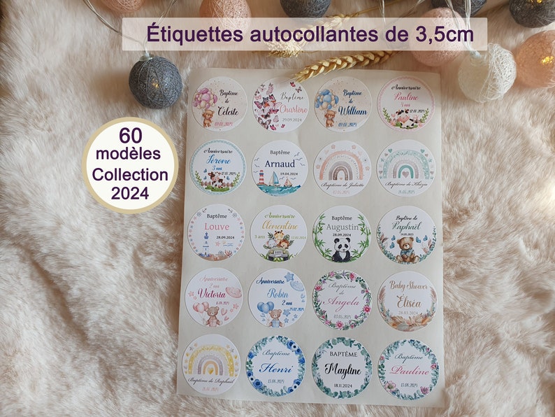 Étiquettes 3,5cm autocollantes personnalisées pour Baptême, Anniversaire, Baby Shower, Naissance, Fête, Battesimo Collection 2024 image 7