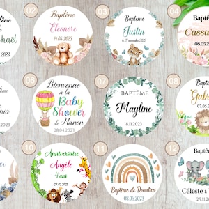 Personalized perforated labels 3.5 cm Baptism, Birthday, Baby Shower, Birth, Party, Welcome, celebrate