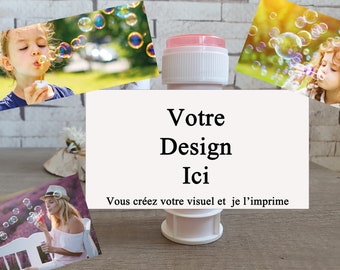 Étiquettes Tube bulles de savon avec votre visuel, logo, design, photo - Animer avec des bulles votre événement Mariage Baptême Anniversaire