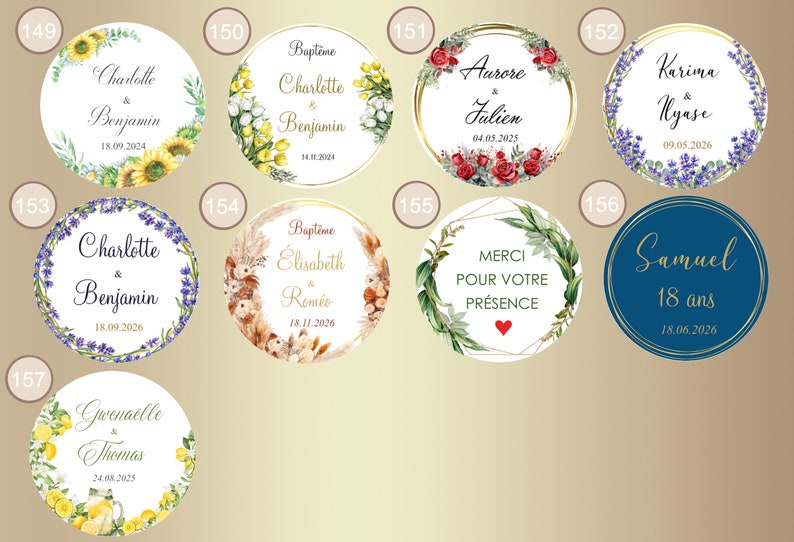 Étiquettes 3,5cm autocollantes personnalisées pour Mariage, Baptême, Anniversaire, Baby Shower, Communion, Fête, Fiançailles, noces image 6