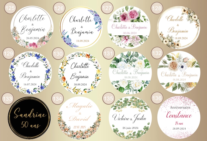 Personalized 3.5cm self-adhesive labels for Wedding, Baptism, Birthday, Baby Shower, Communion, Party, Engagement, wedding image 4